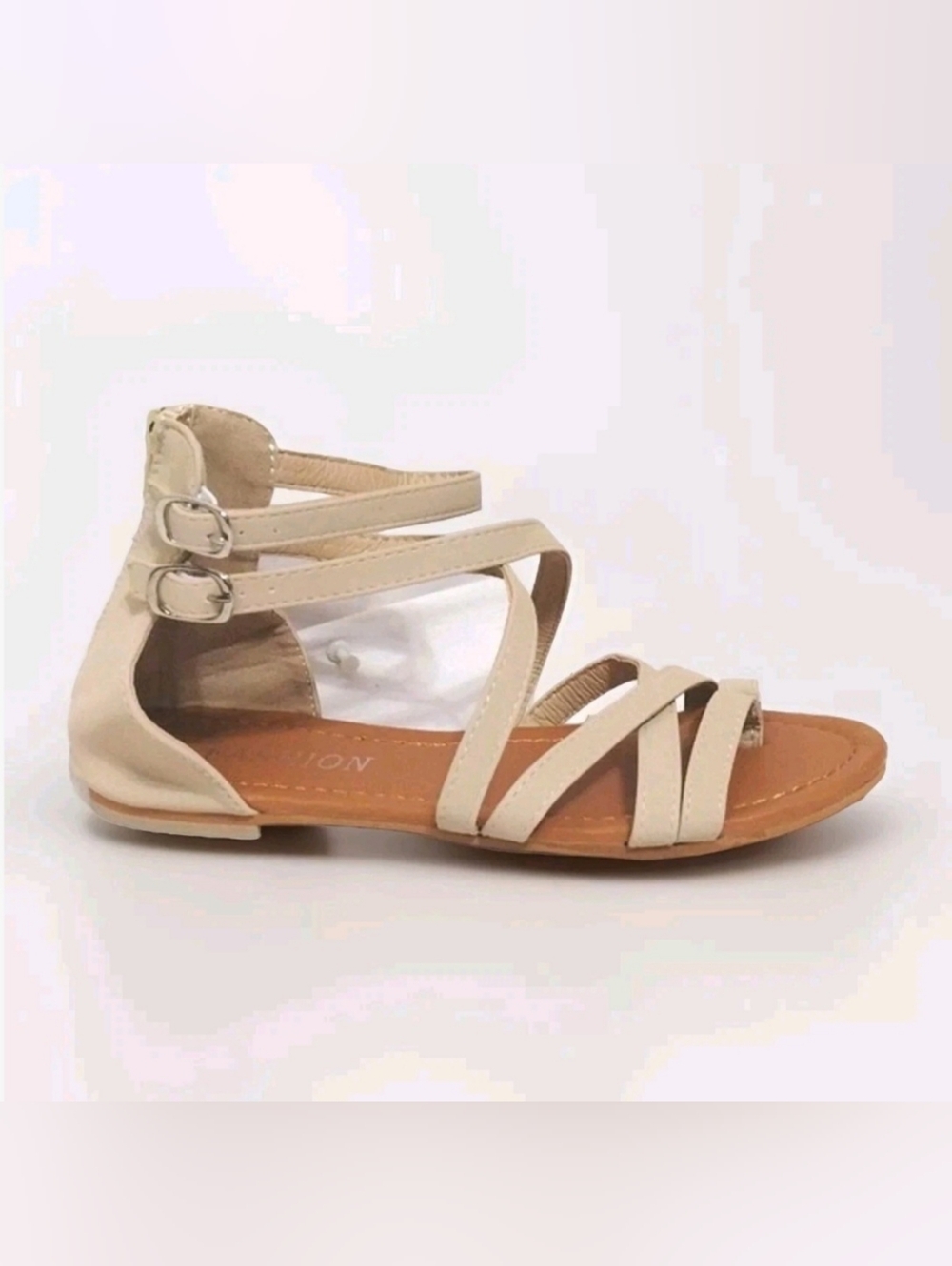Faux Leather Gladiator Sandals Size 8 Strappy Buckle Zip Boho Summer Flats